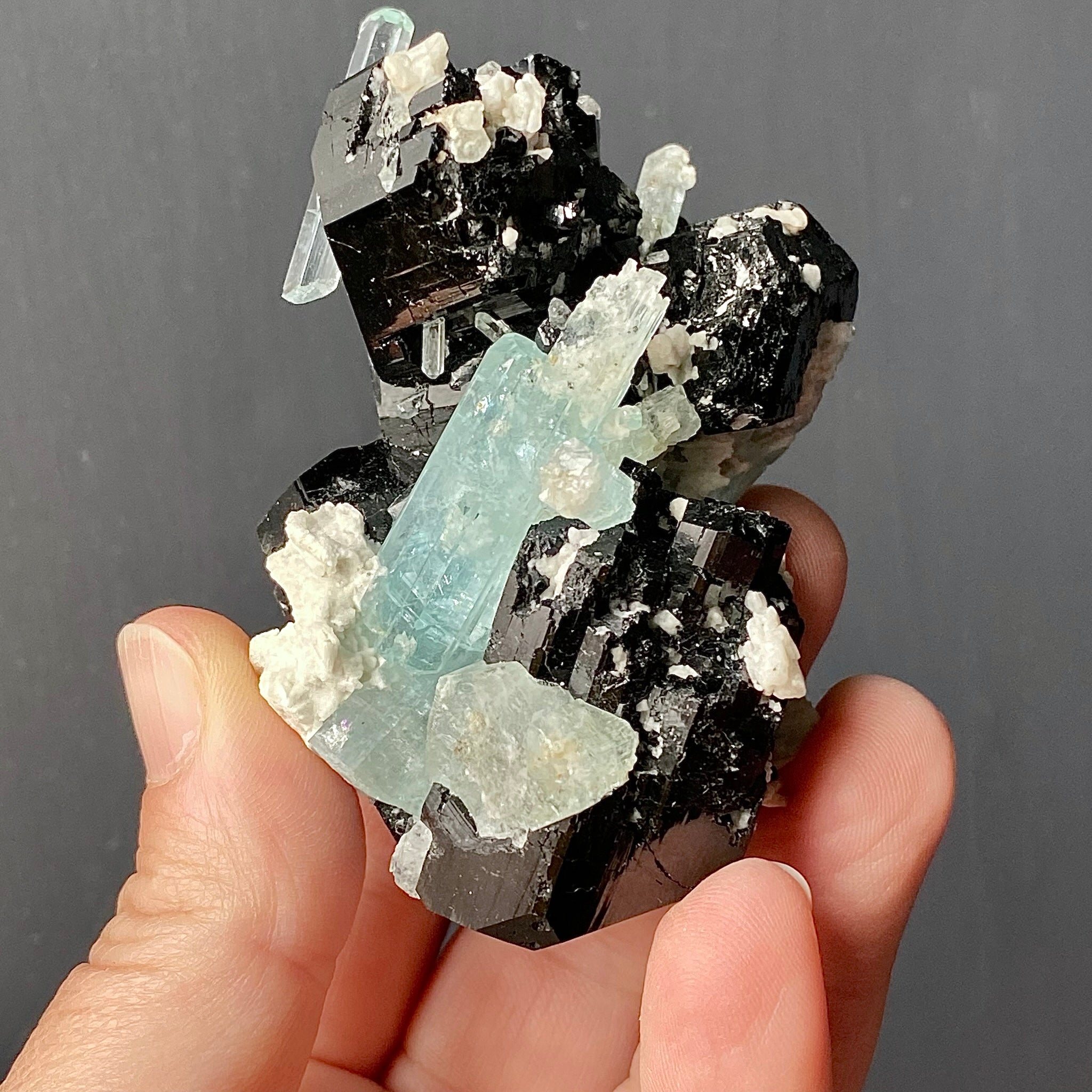 AQUAMARINE, BLACK TOURMALINE & ALBITE