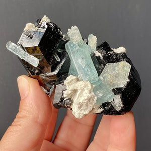 AQUAMARINE, BLACK TOURMALINE & ALBITE