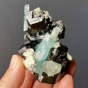 AQUAMARINE, BLACK TOURMALINE & ALBITE