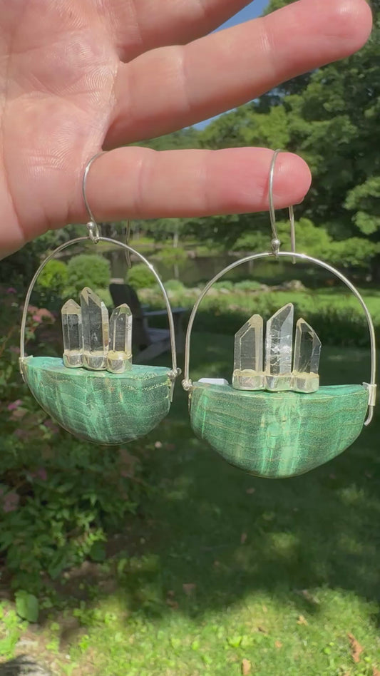 WOOD AND QUARTZ EARRINGS