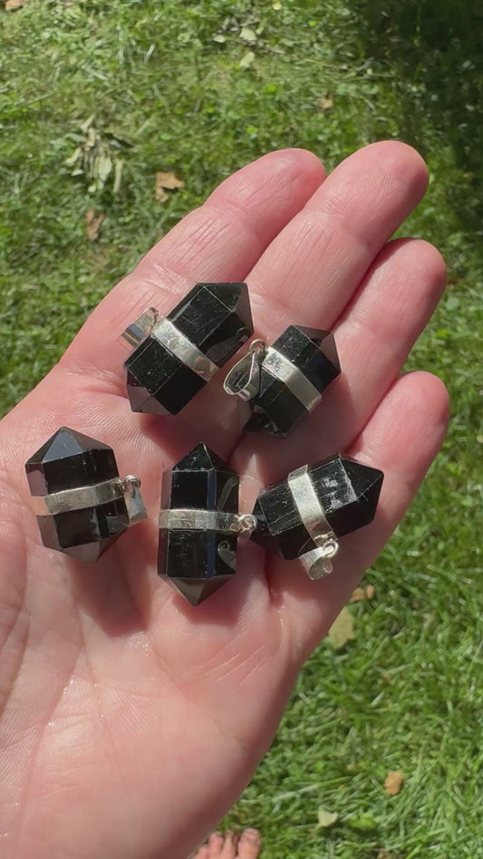 BLACK TOURMALINE & FINE SILVER PENDANT