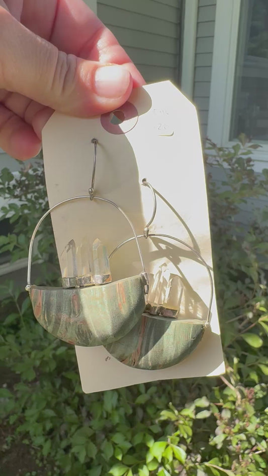 WOOD AND QUARTZ EARRINGS