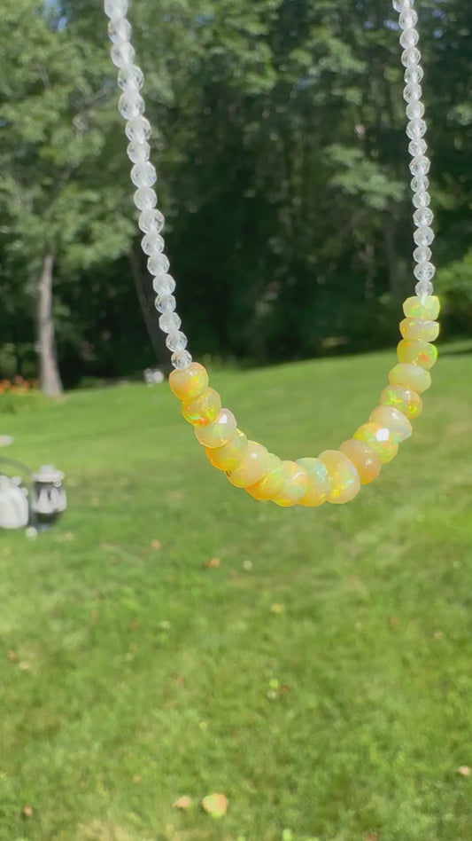 OPAL AND CZ NECKLACE WITH SS FINDINGS