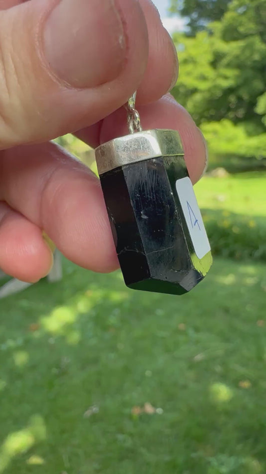 BLACK TOURMALINE & FINE SILVER PENDANT