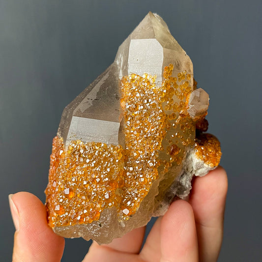 SPESSARTINE GARNET ON SMOKY QUARTZ (TONGBEI)