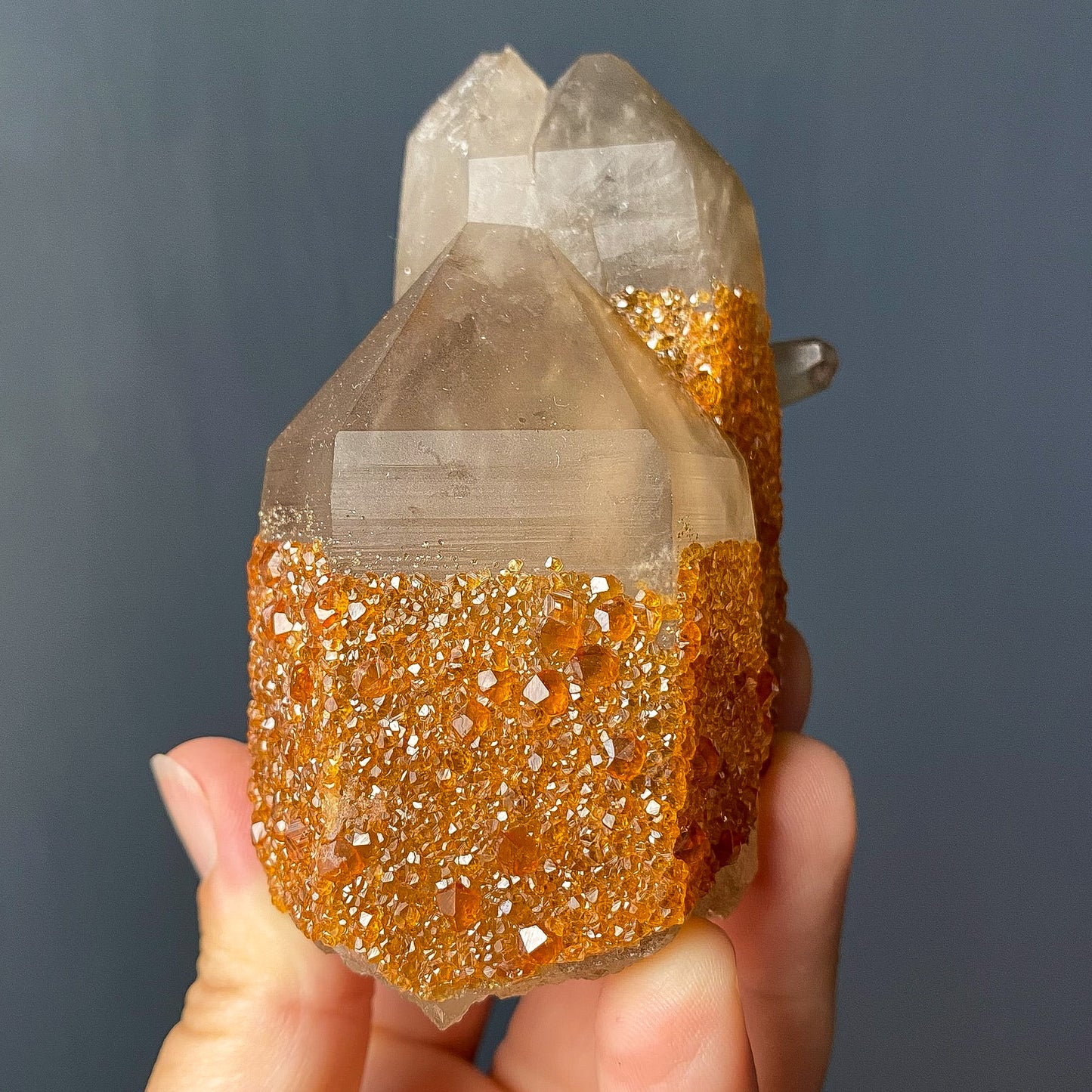 SPESSARTINE GARNET ON SMOKY QUARTZ (TONGBEI)