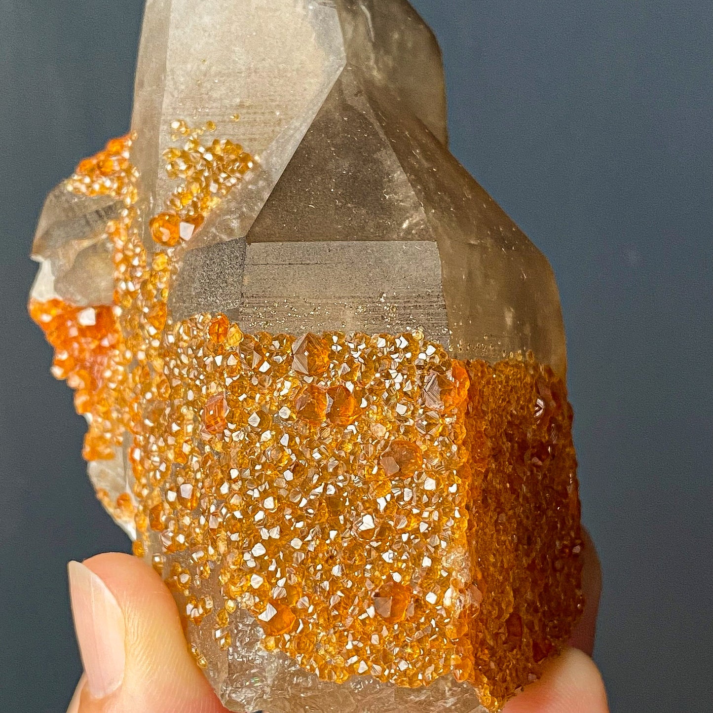 SPESSARTINE GARNET ON SMOKY QUARTZ (TONGBEI)